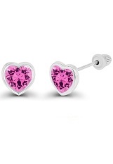 extraordinary itsy-bitsy gold heart pink October birthstone earrings for babies and children